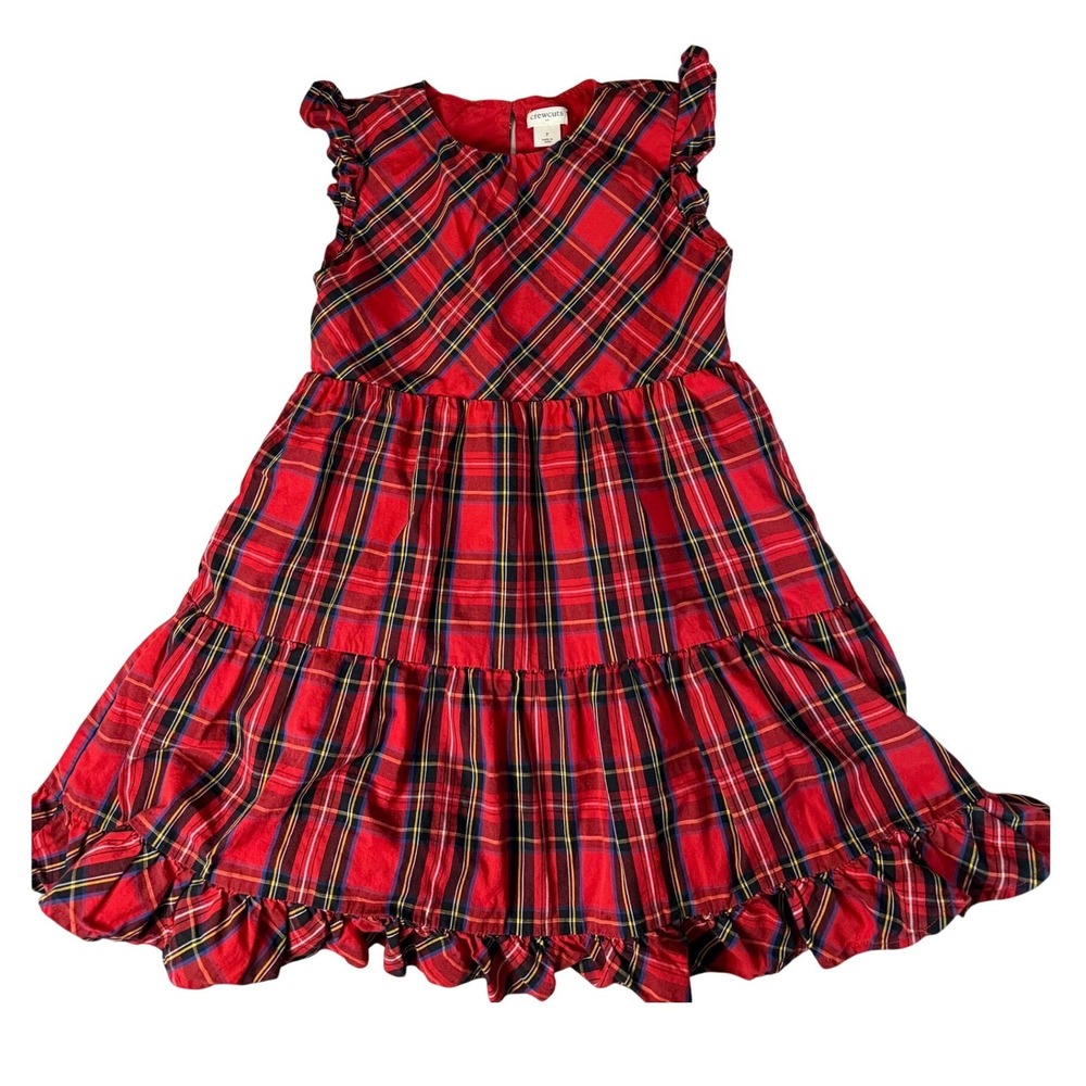J. Crew Crewcuts Tartan Plaid Dress Girls 7 Red Tiered Dress Play Festive Preppy